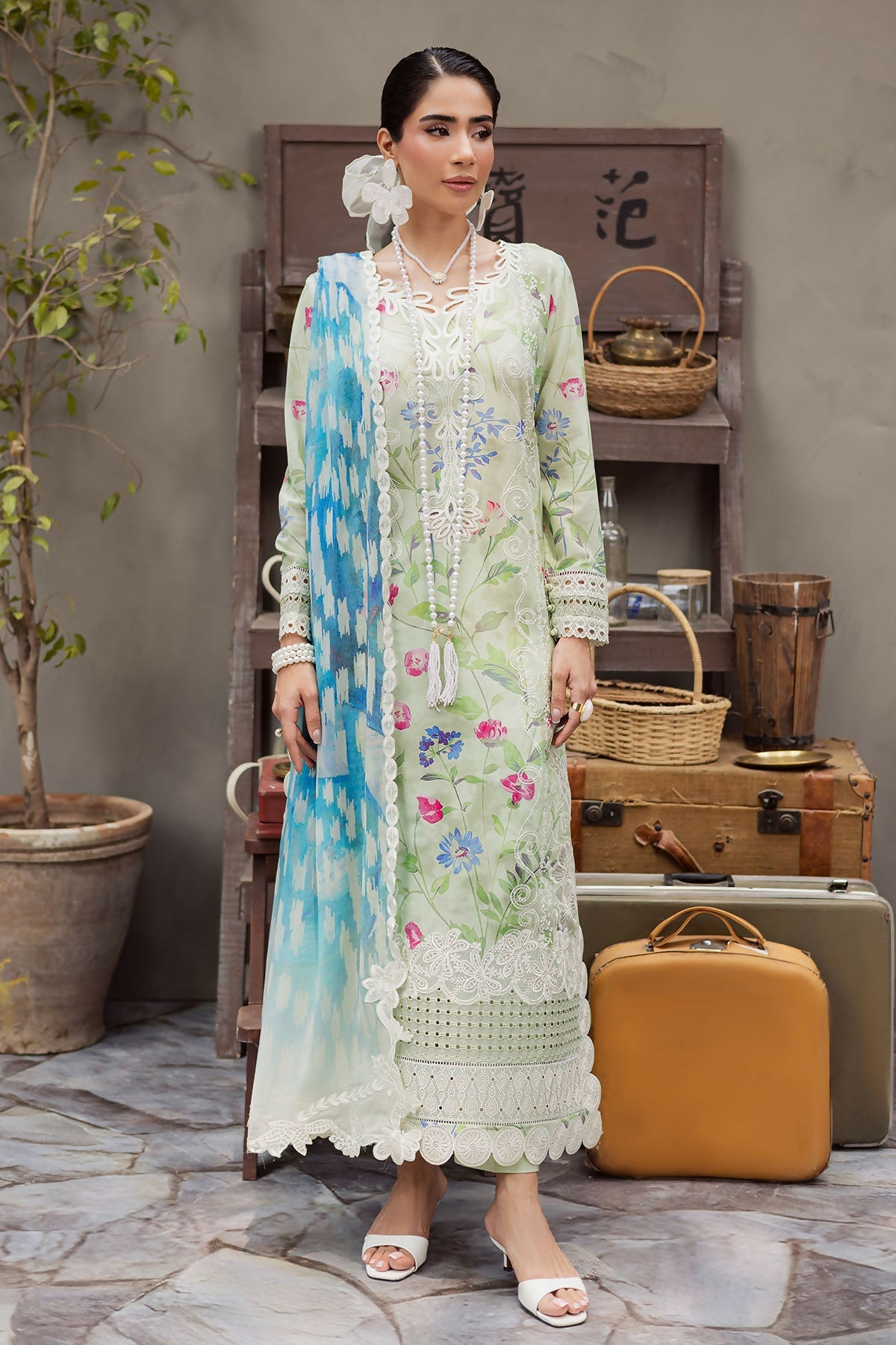 Light Green Nureh Lawn Printed Unstitched 3-Piece Suit-Amaya- DD15