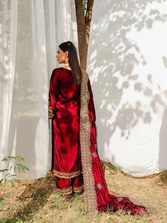 Panache Apparel Velvet Edit Micro Velvet 9000 Embroidered Stitched 2-Piece-Surkh