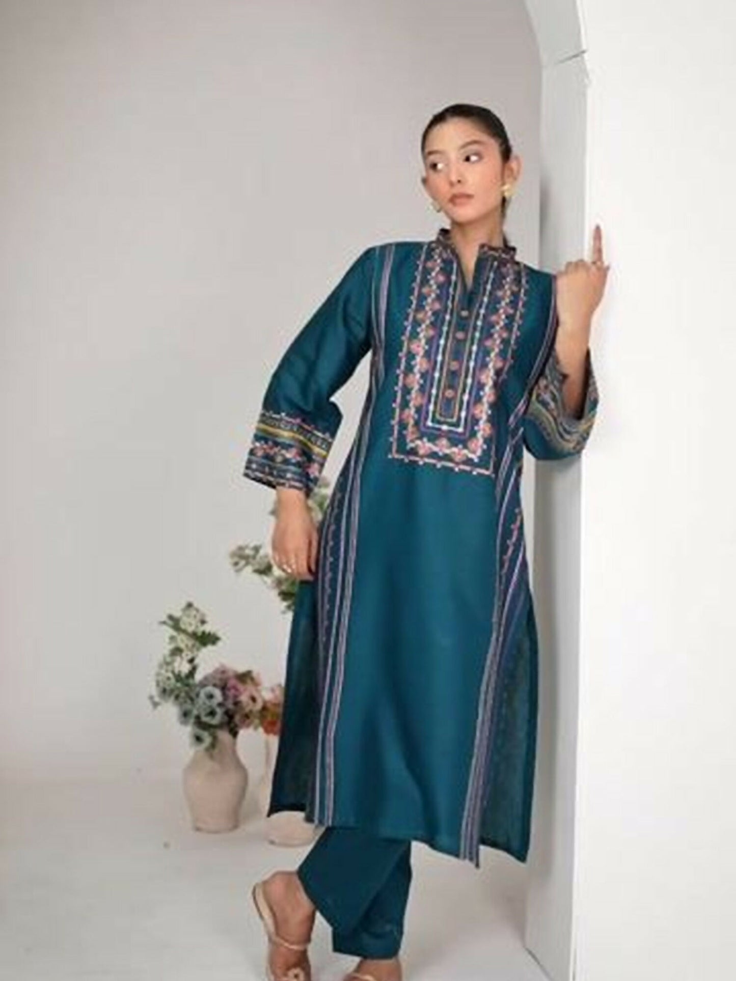 Stylish Collection Aaraish Cotton Embroidered Stitched 2-Piece Suit-Lime Teal