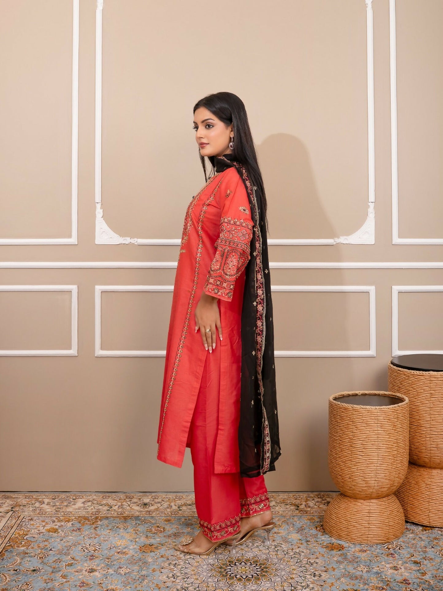 Tehzeeb Libas Cotton Lawn Embroidered Stitched 3-Piece Suit-NOOR