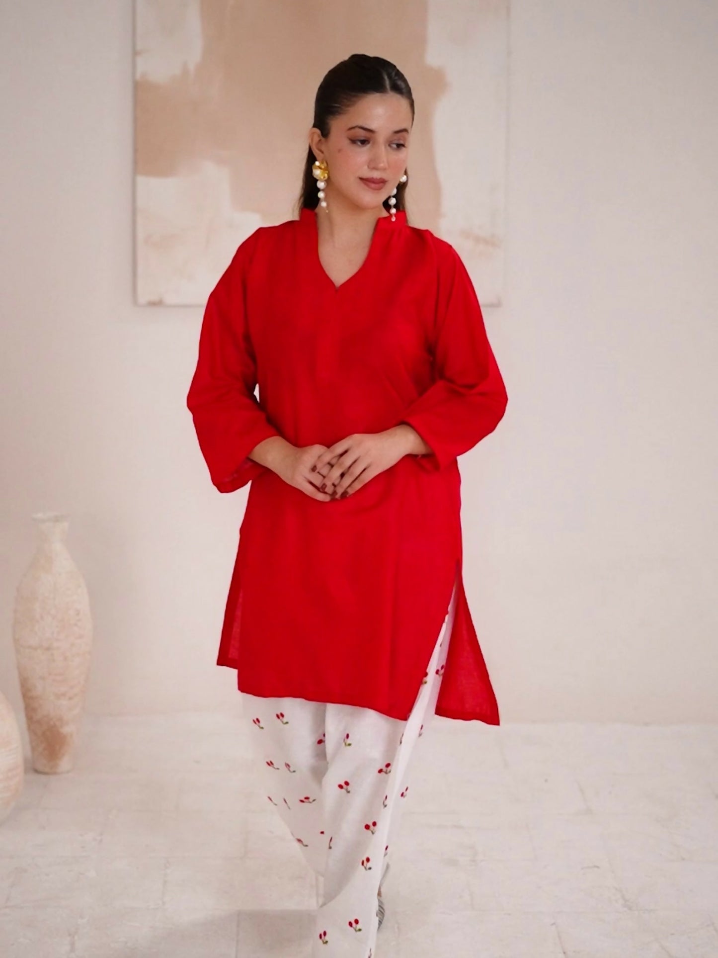 Stylish Collection Luxe Edit Cotton Embroidered Stitched 2-Piece Suit-Cherry Red