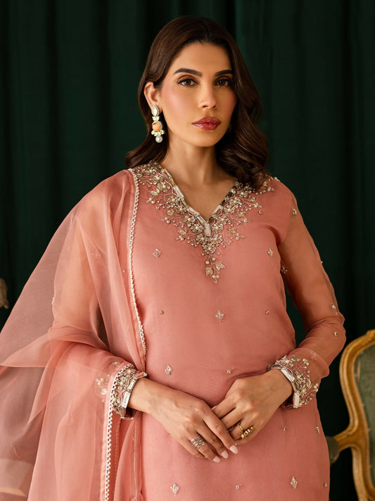 Allure By IH Organza Embellished Stitched 3-Piece Suit-Feriya