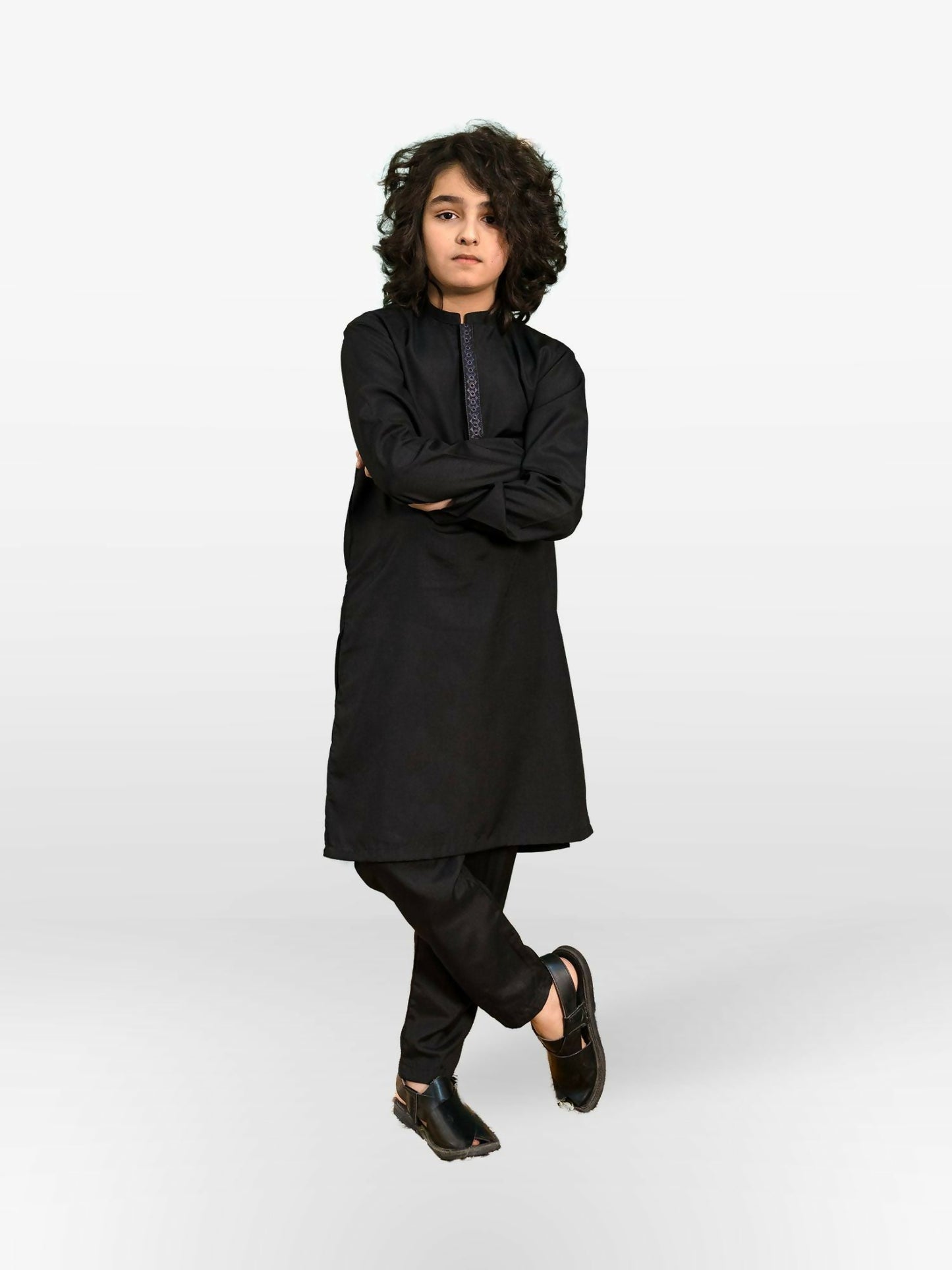 Black Velvour Boys Embroidred Shalwar Kameez-VB176-A