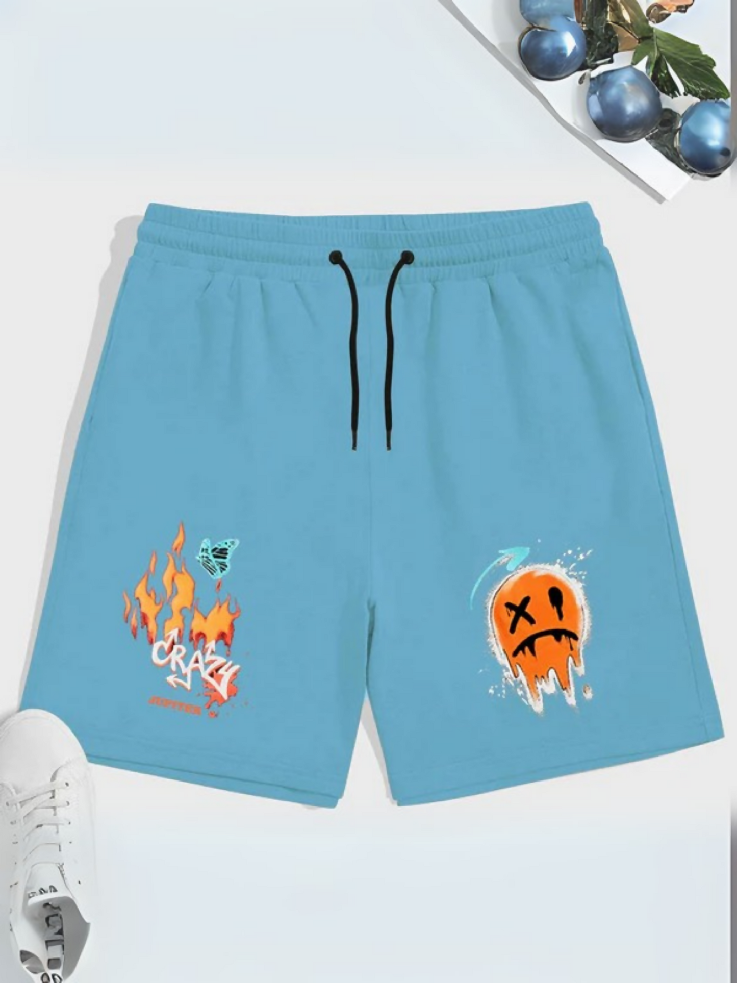 Jupiter Printed Fire Emoji Graphic Terry Shorts-13410