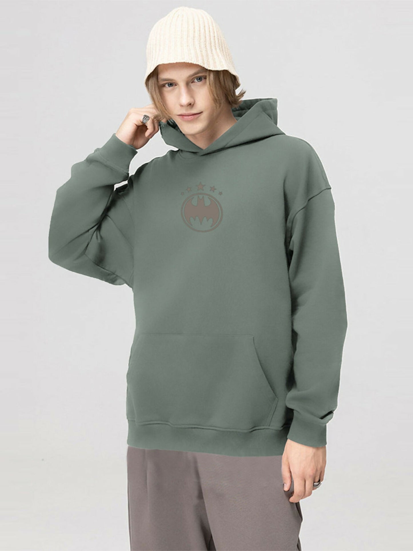 Olive Jupiter Oversized Batman The Dark Knight Printed Hoodie-14871