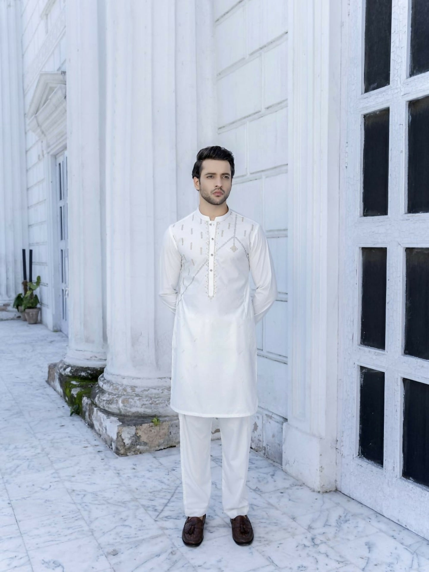 Fabrich Men Embroidered Wash N Wear Unstitched Shalwar Kameez-GTS-V-003