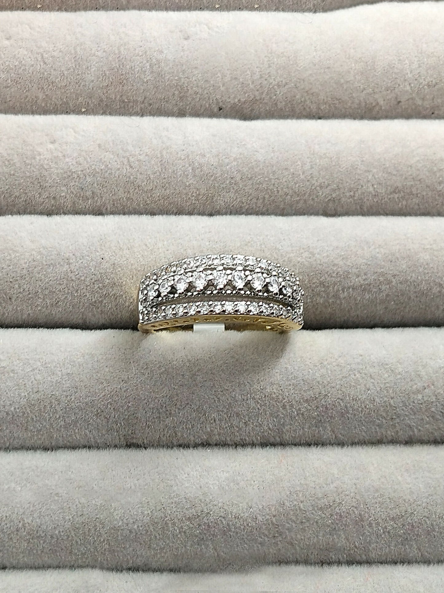 H&A Jewellery dual-tone cubic zirconia band ring with triple-row design