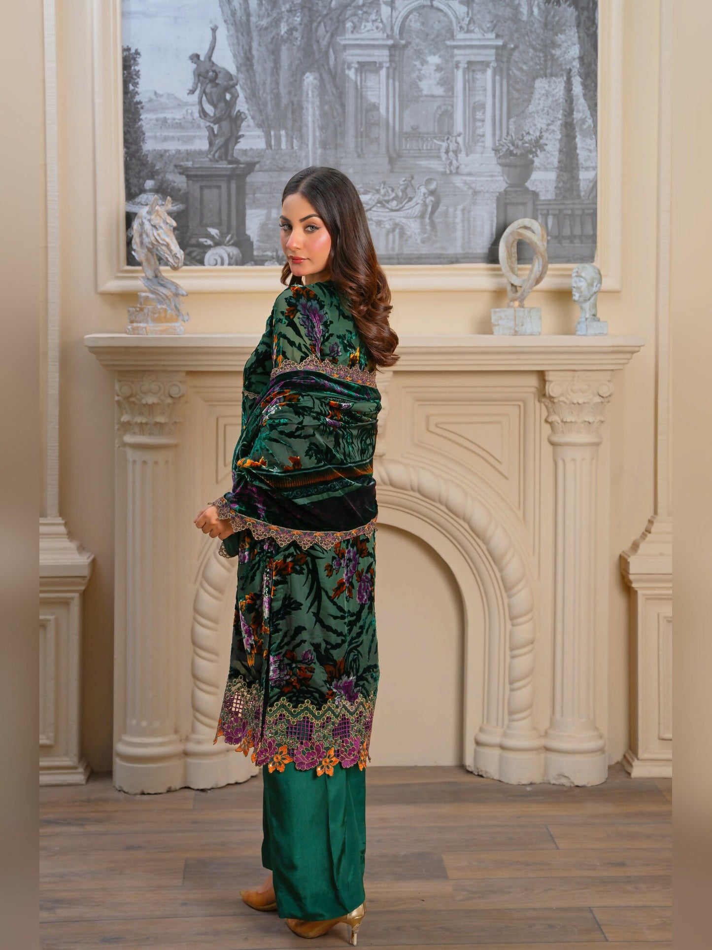Noori Palachi Embossed Printed and Embroidered Unstitched 3-Piece Suit