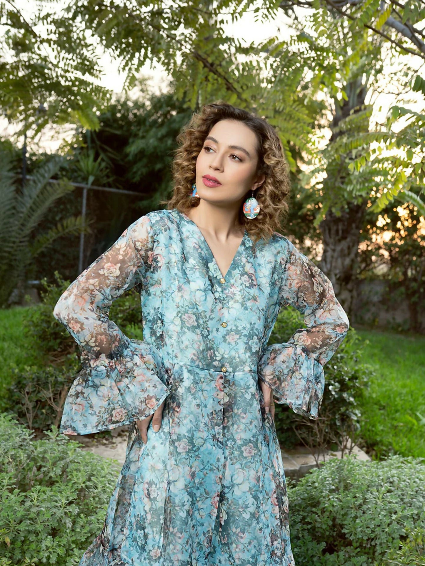 Panache Apparel Organza Printed Frock-Stock