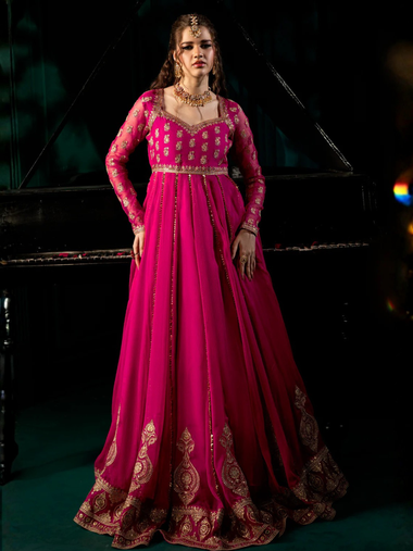 Pink Hani & Umaima Chiffon Embroidered Stitched 2-Piece Suit-Zumra