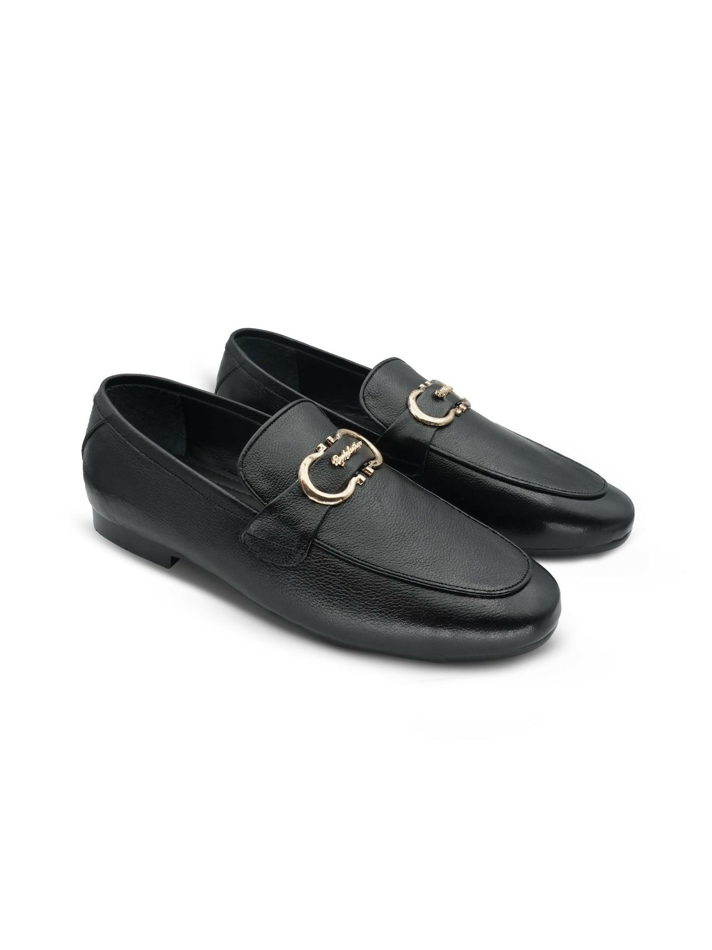 Black and Golden Royale Leather Men’s Loafers