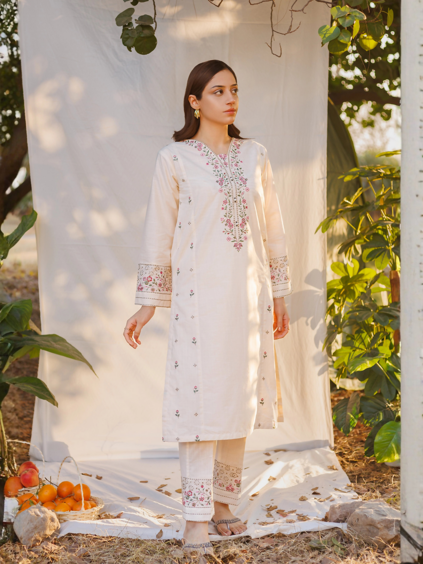 MAK Fashion Dobby Lawn Embroidered Co-Ord Sett-Fiora