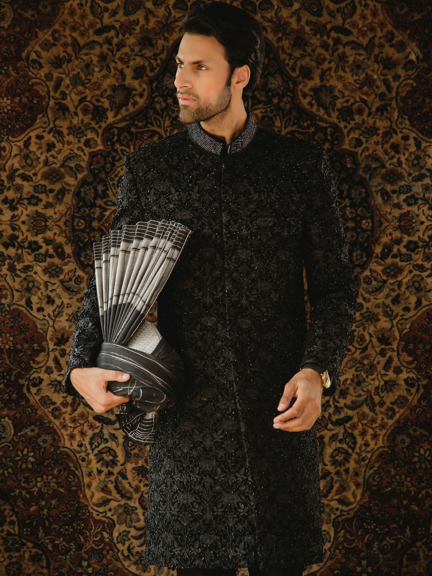Gem Garments The Sartorial Edit Velvet Embellished Sherwani-Cas