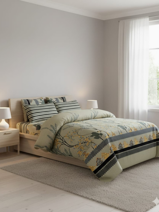 Salonika Printed 3 Piece King Bedsheet Set-153