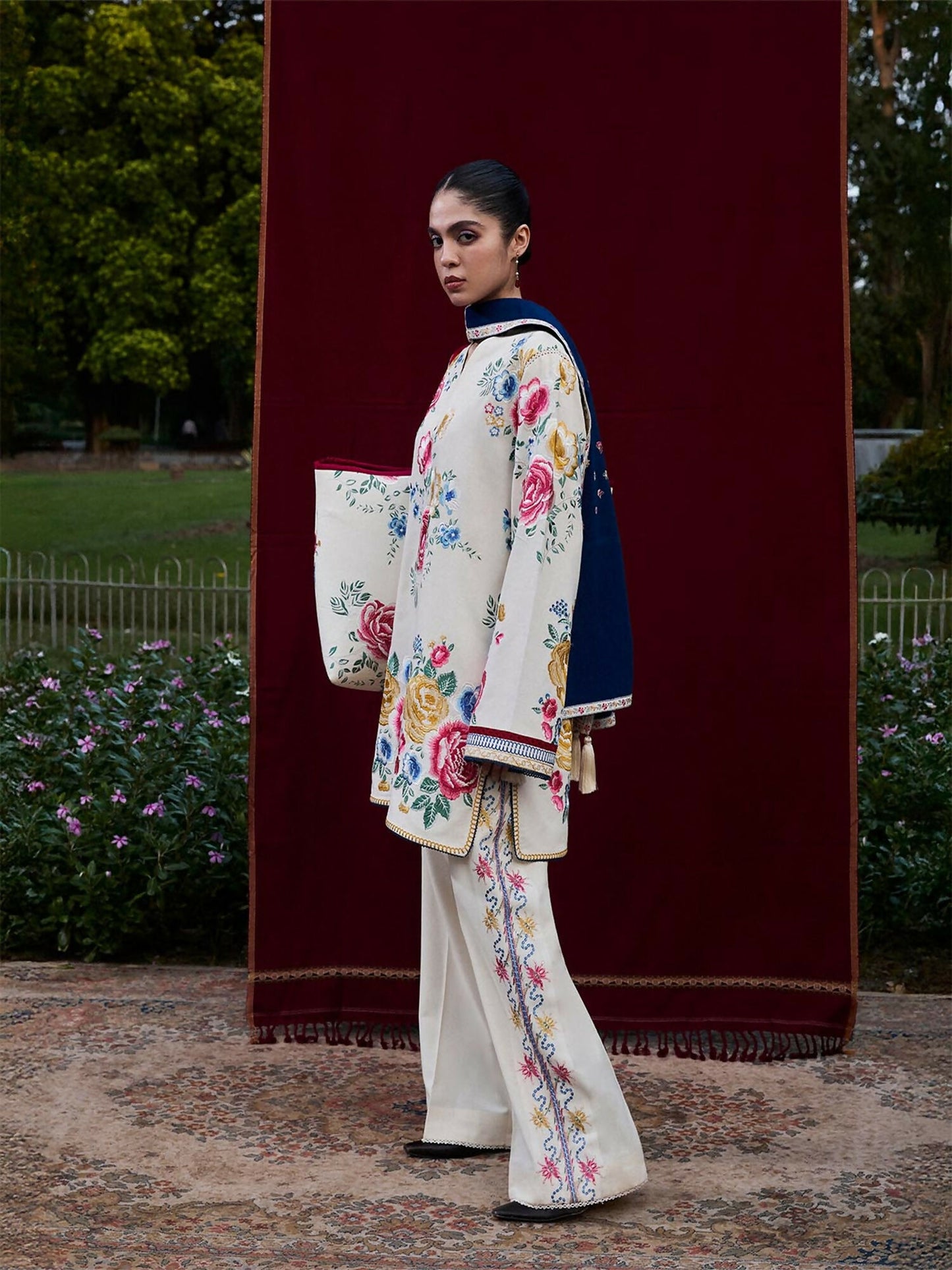 Jugnu By Hussain Rehar AW 25 - Edit I Karandi Embroidered Scarf-Gulnar