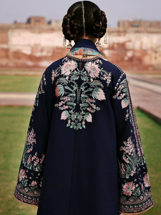 Jugnu By Hussain Rehar Khaddar'25 Embroidered Unstitched 3-Piece Suit-Navi