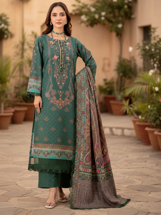 Mausummery Khaddar Printed Unstitched 3-Piece Suit-Clover