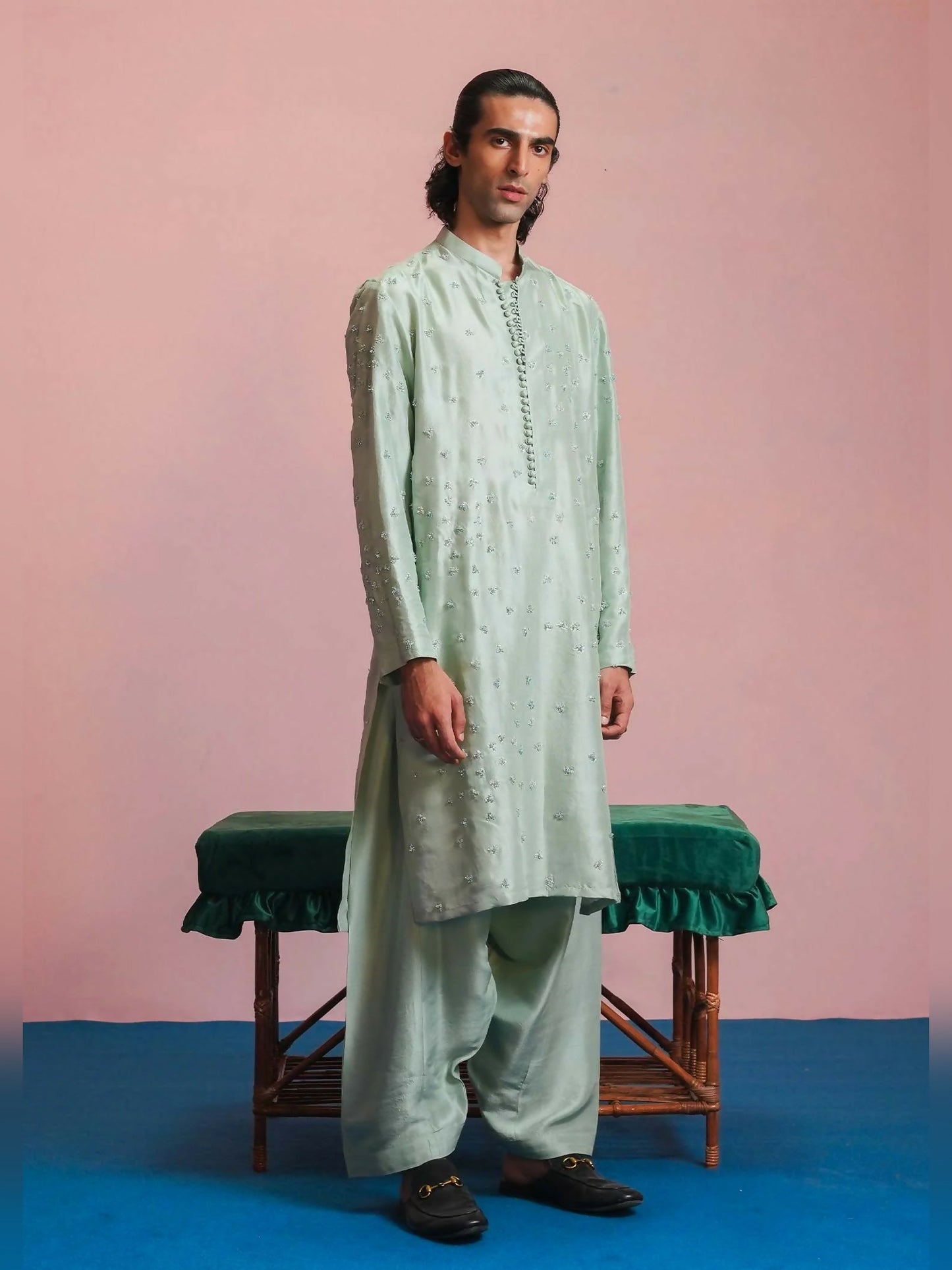 Ice Blue Hussain Rehar Basic Not Basic IV Raw Silk Embroidered Stitched 2-Piece Suit-Artic
