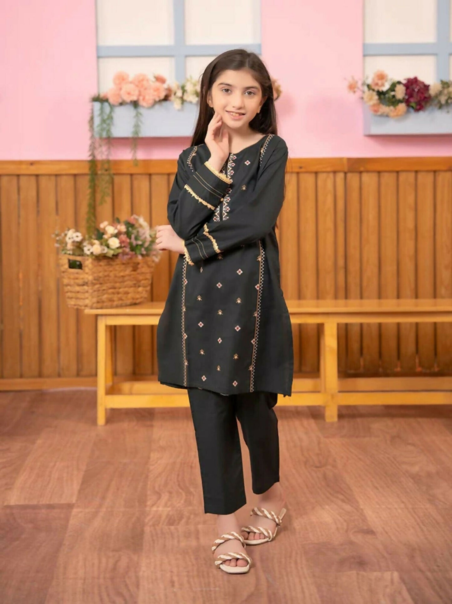 Velvour Girls Viscose Embroidered Stitched 2-Piece-Suit-VG87-B