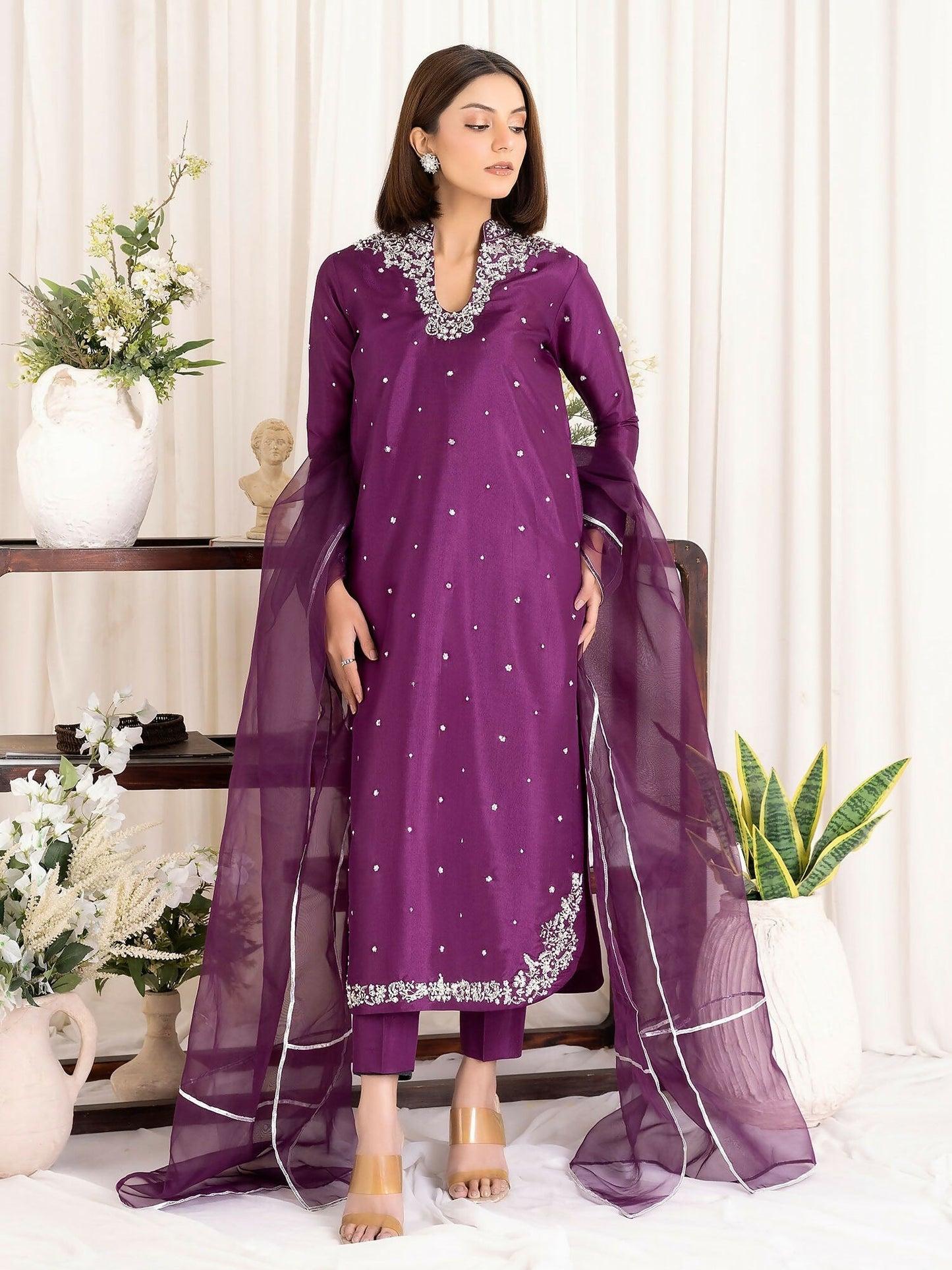 Allure By IH Luxury Pret Raw Silk Embellished Stitched 3-Piece Suit-Shanaya