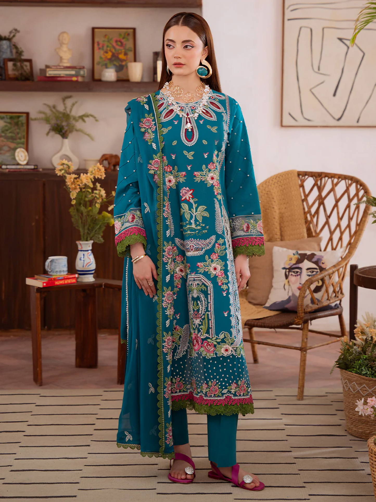 Mahnur Shanaya Lawn Embroidered Unstitched 3-Piece Suit-SN-12