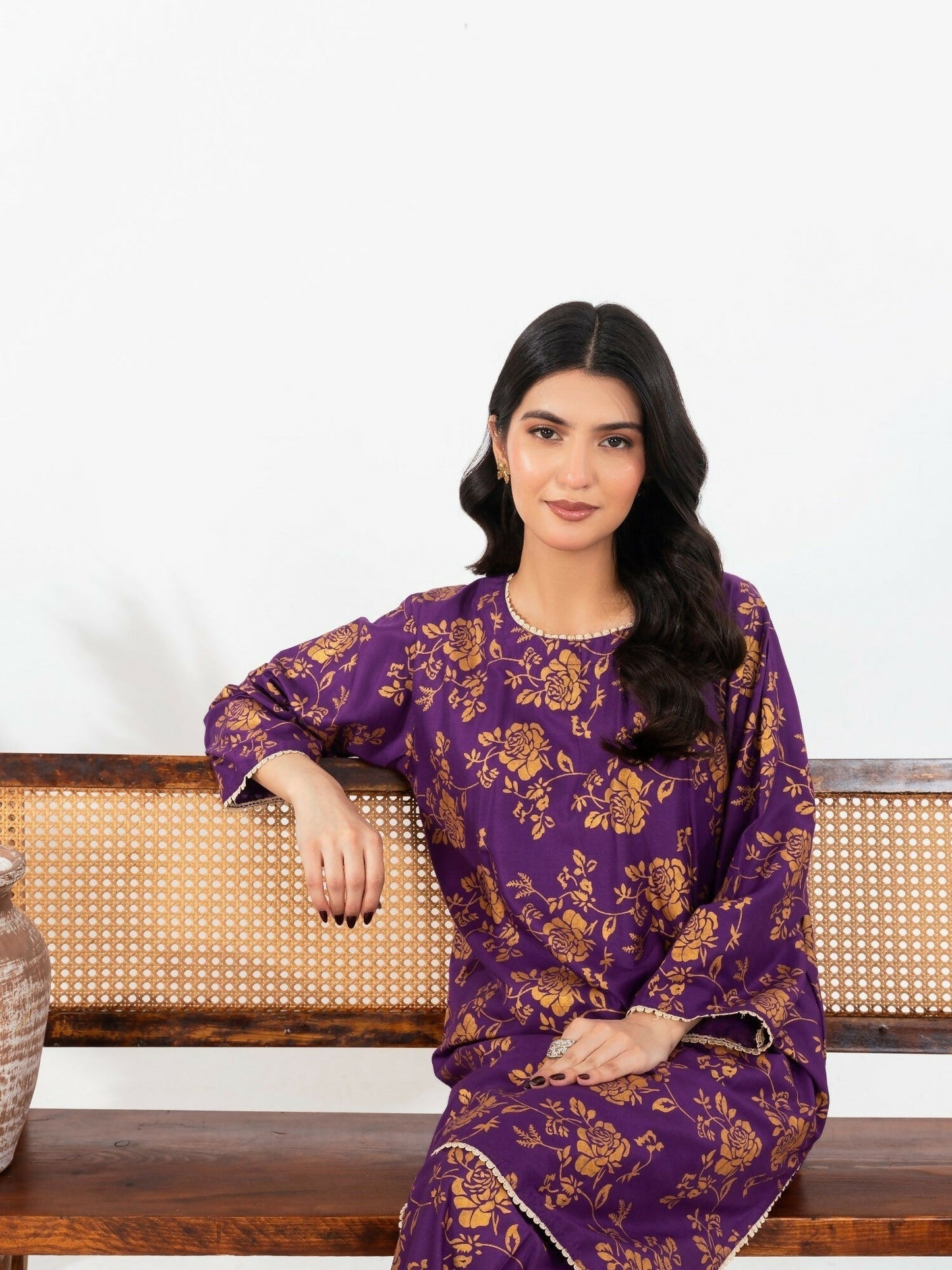 Stylish Collection Enchant Pret Linen Printed Co-Ord Set-Rose Purple