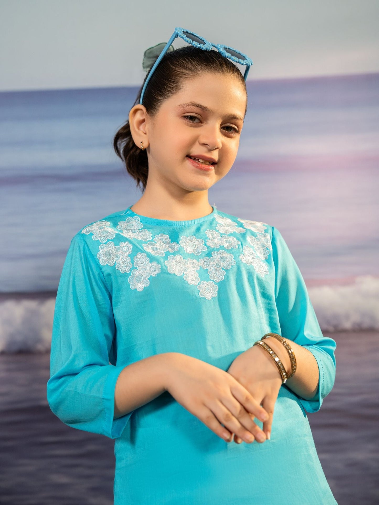 Velvour Girls Cotton Embroidered Co-Ord Set-VG162-C