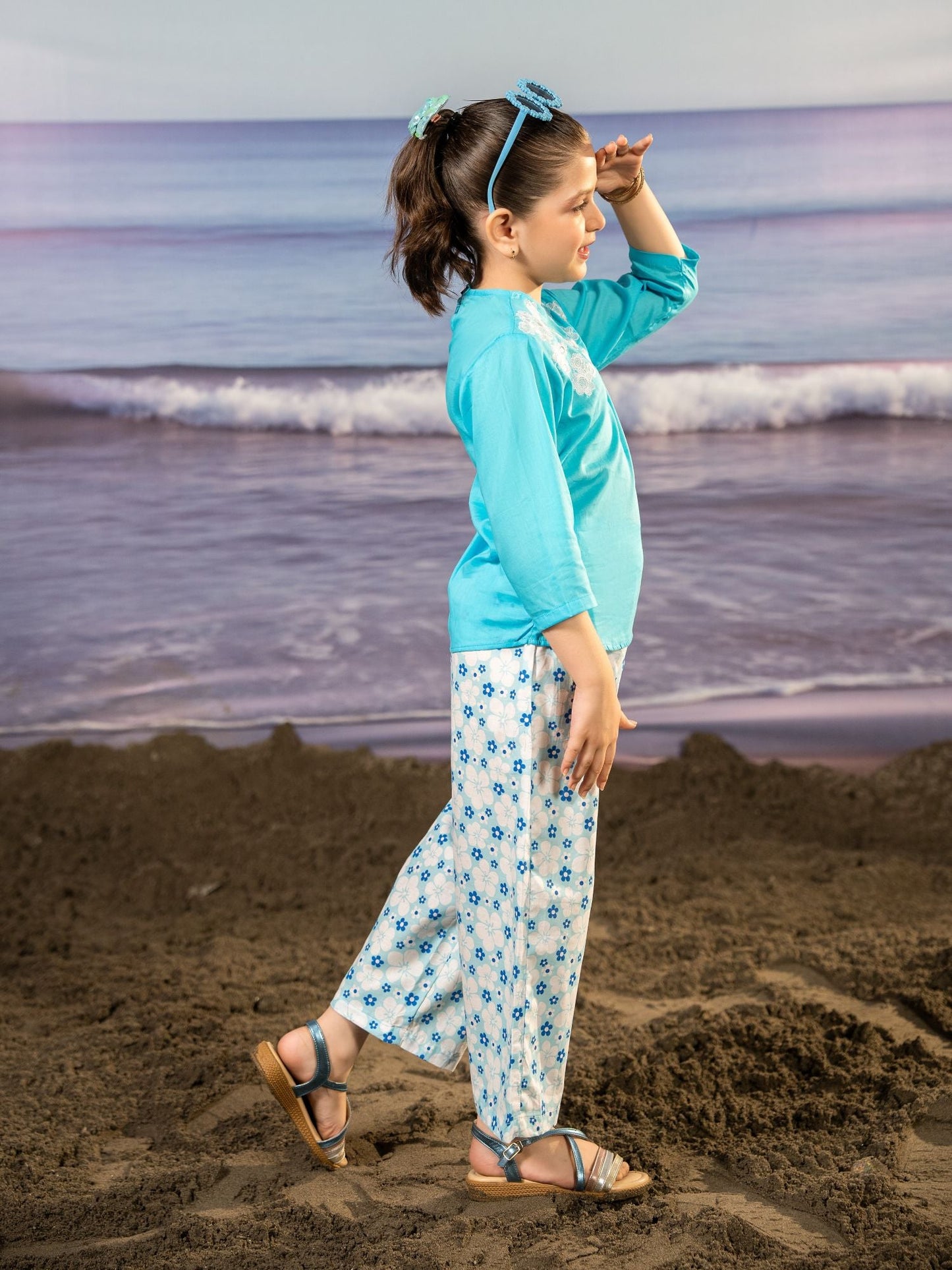 Velvour Girls Cotton Embroidered Co-Ord Set-VG162-C