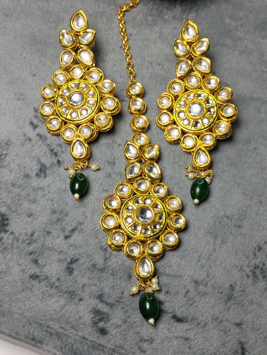 H&A Jewellery Indian Kundan Handmade Earrings and Mang Tikka Set