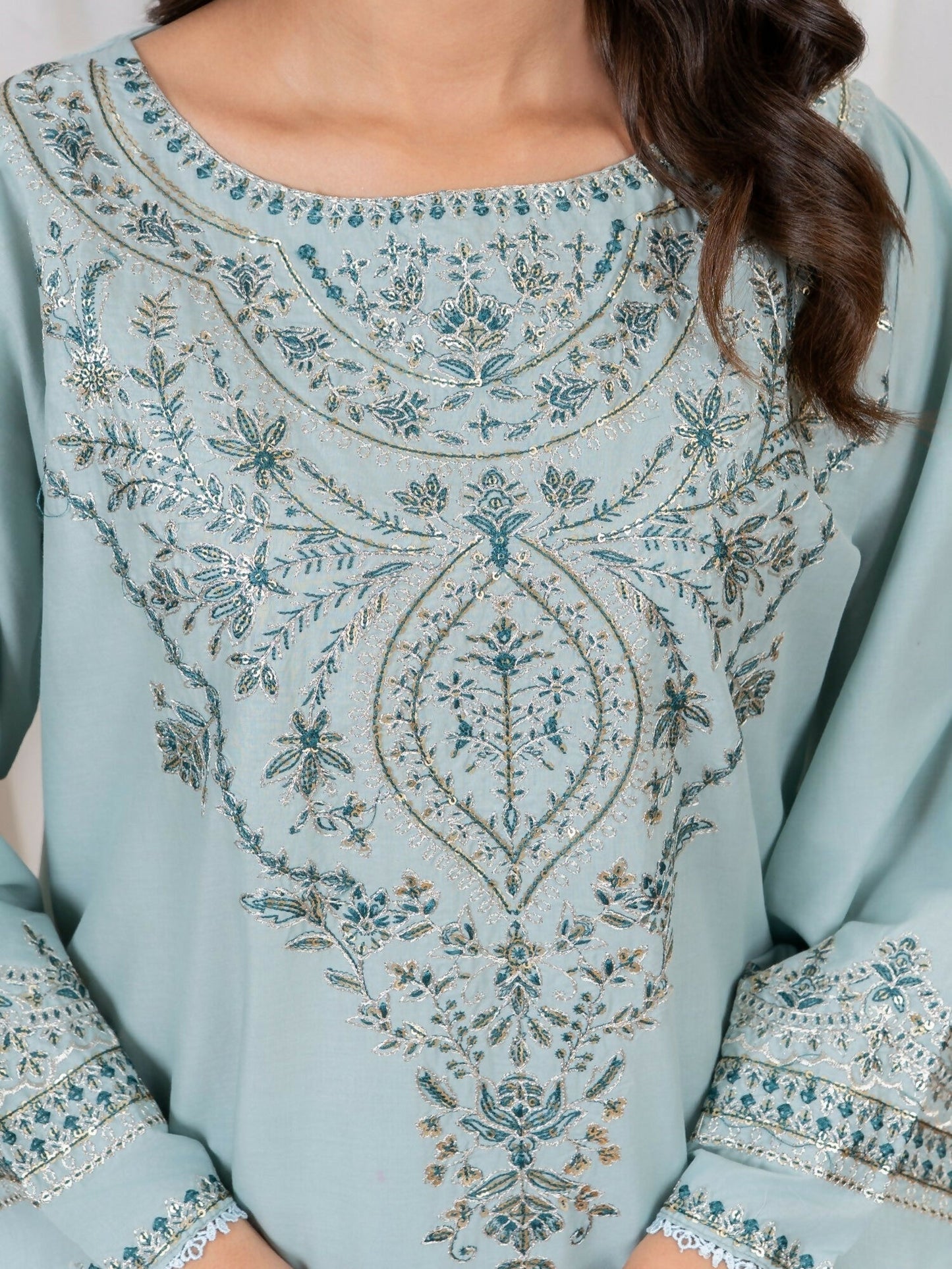 Stylish Collection Saya Pret Cotton Embroidered 3-Piece Suit-Sea Sand