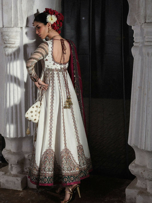 Hussain Rehar Festive Unstitched'26 Korean Raw Silk Embroidered 3-Piece Suit-Madhu Bala