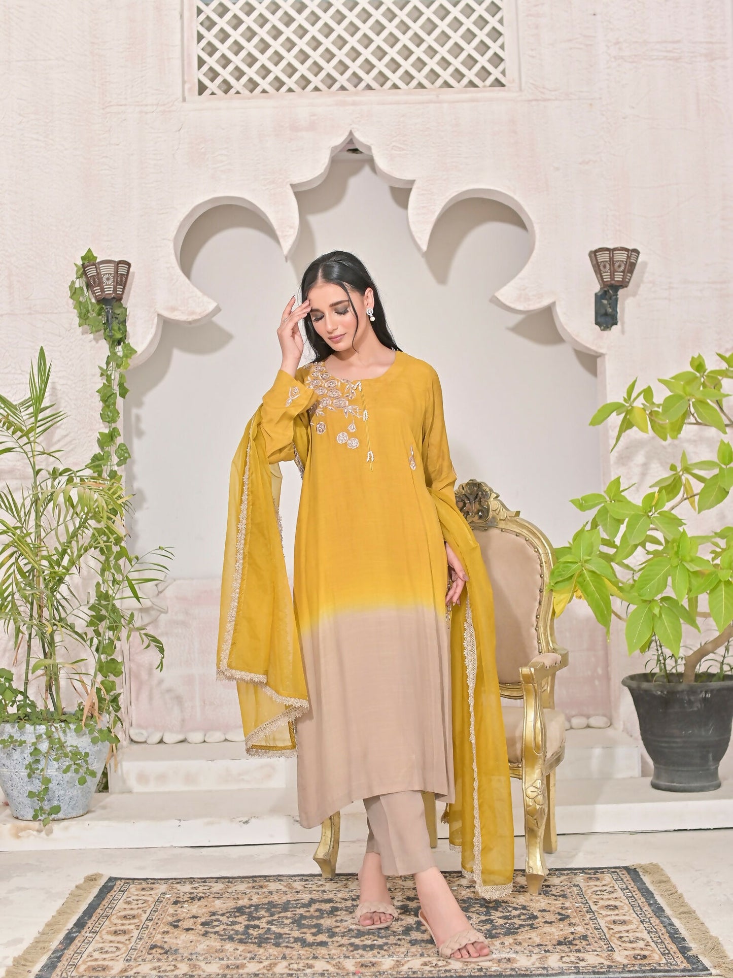Ruby's Couture Shireen Raw Silk Embellished Stitched 3-Piece Suit-Intiha-e-Hussun
