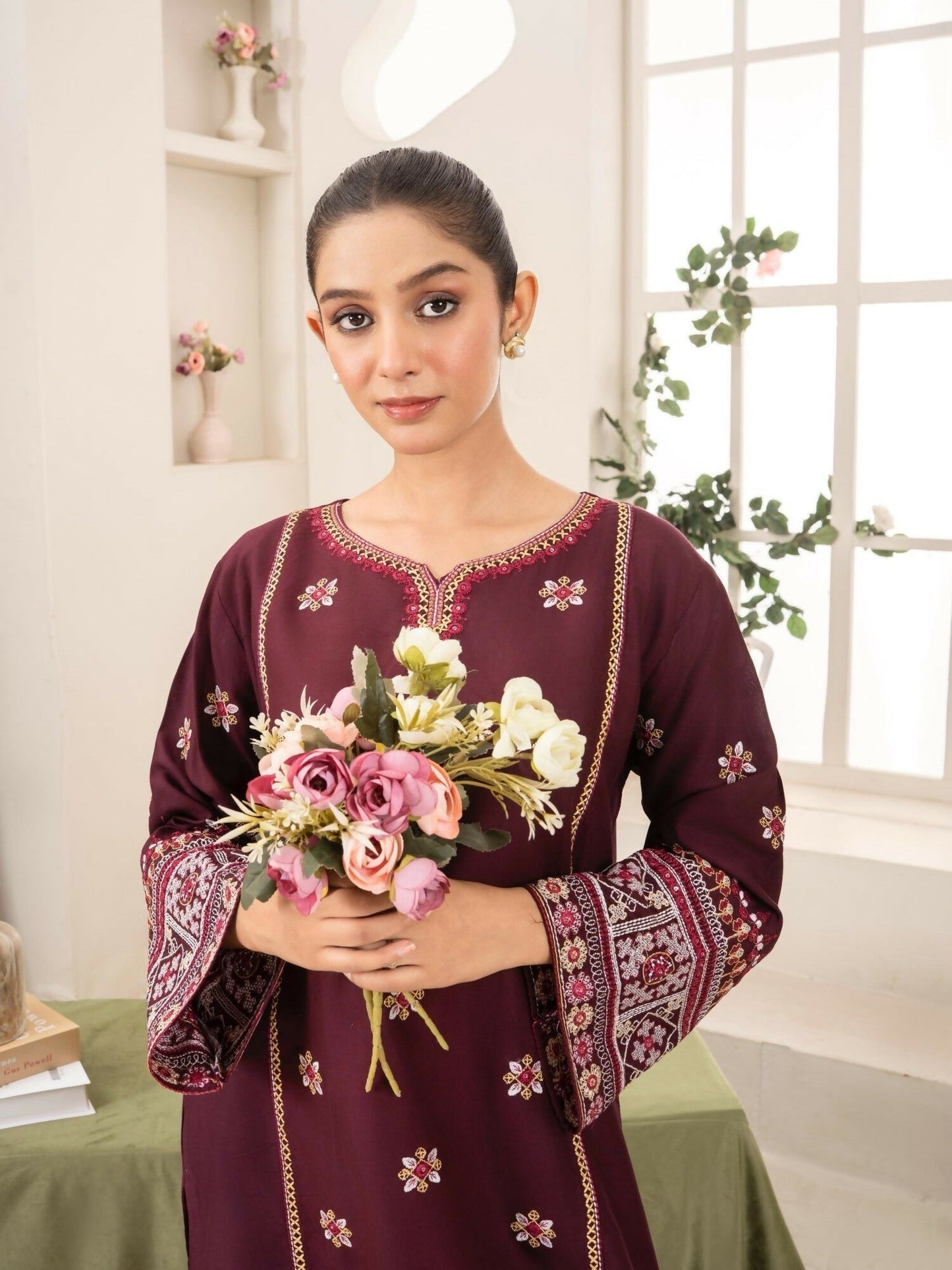 Stylish Collection Aaraish Linen Embroidered Stitched 2-Piece Suit-Nazakat
