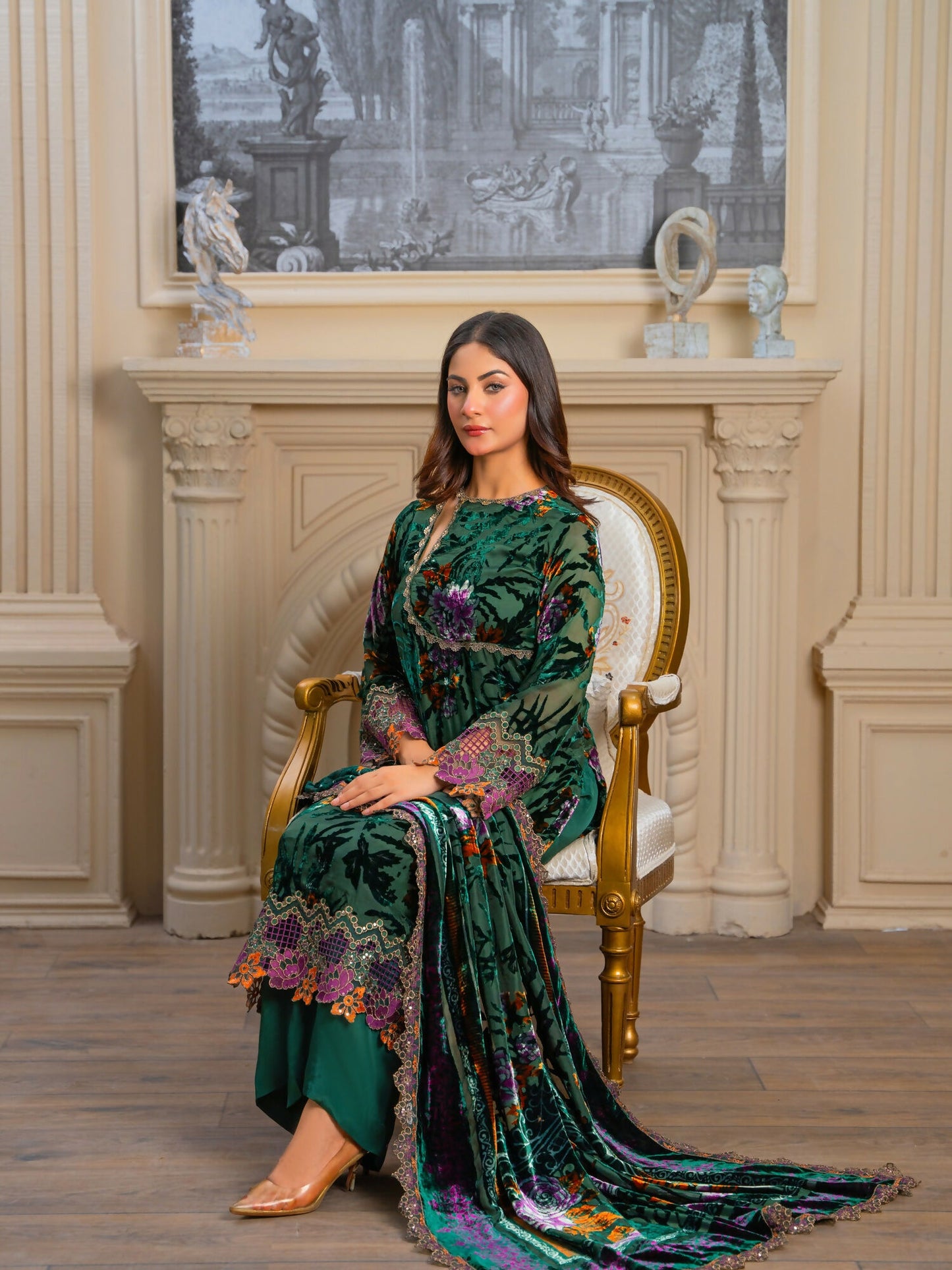 Noori Palachi Embossed Printed and Embroidered Unstitched 3-Piece Suit