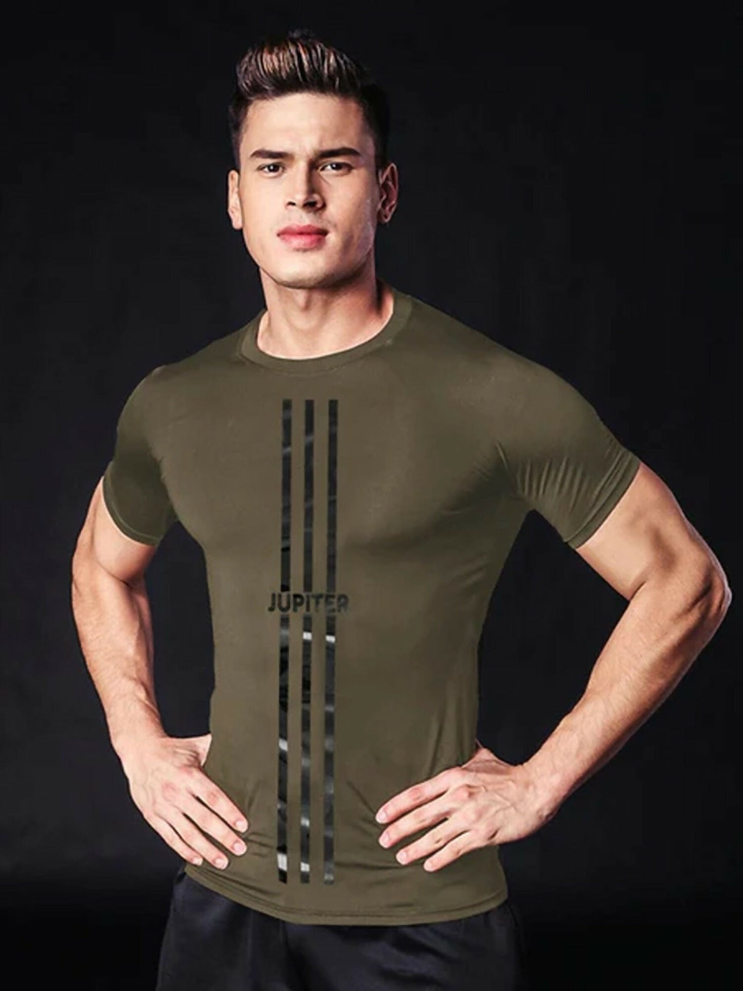 Jupiter High Gloss 3 Stripe Stretch Compression Dry Fit Tee-13607