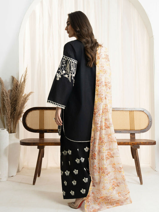 Panache Apparel Monochrome Tales Cotton Lawn Embroidered Stitched Suit-Moonlight Glow