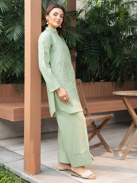 Panache Apparel Solid Story Cotton Lawn Embroidered Co-Ord Set-Noa