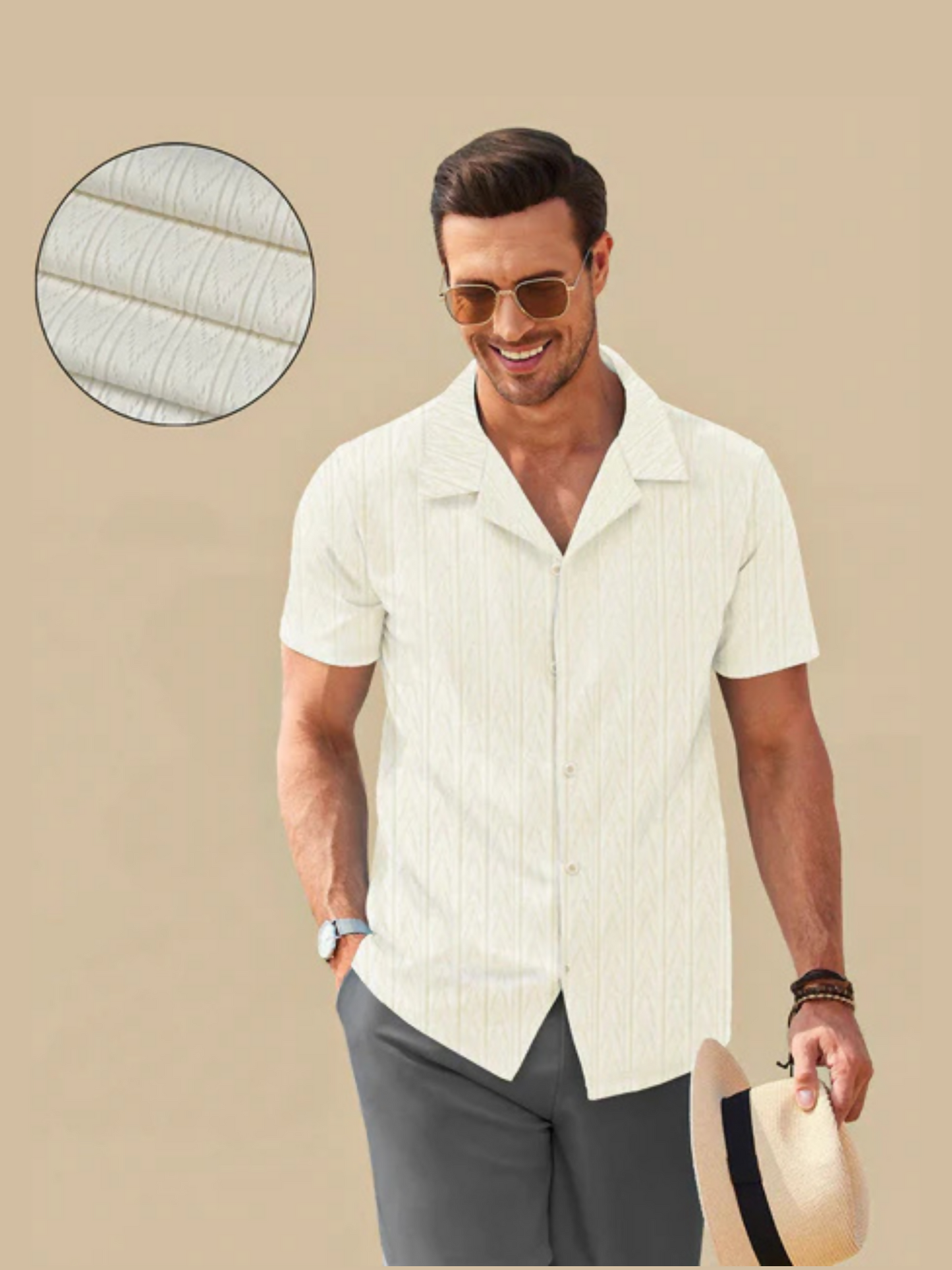 Jupiter Plain Knitwear Lapel Collar Button Shirt-15153