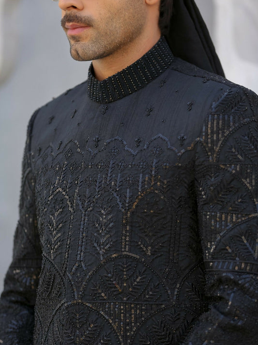 Gem Garments Afsanah Raw Silk Embellished Sherwani-Aibak