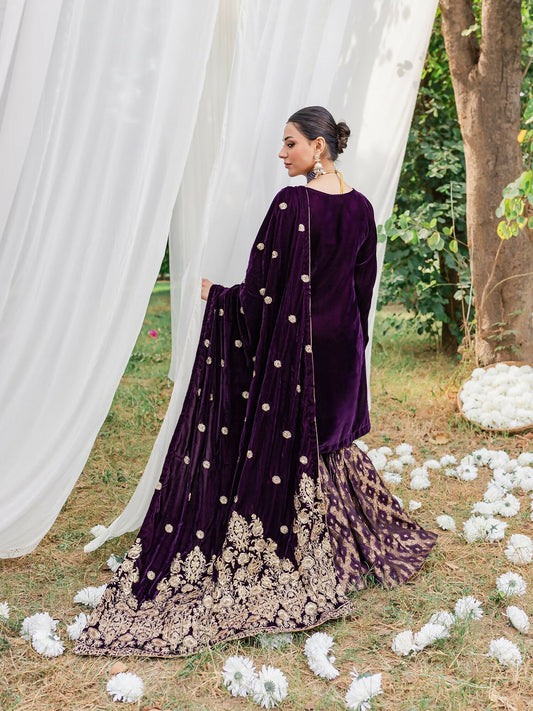 Panache Apparel Velvet Edit Micro Velvet 9000 Embroidered Stitched Suit-Moor