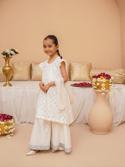 Kidoz Kloset Rang Rasiya Cotton Silk Embroidered Stitched 3-Piece Suit-Silver Whisper-Girl