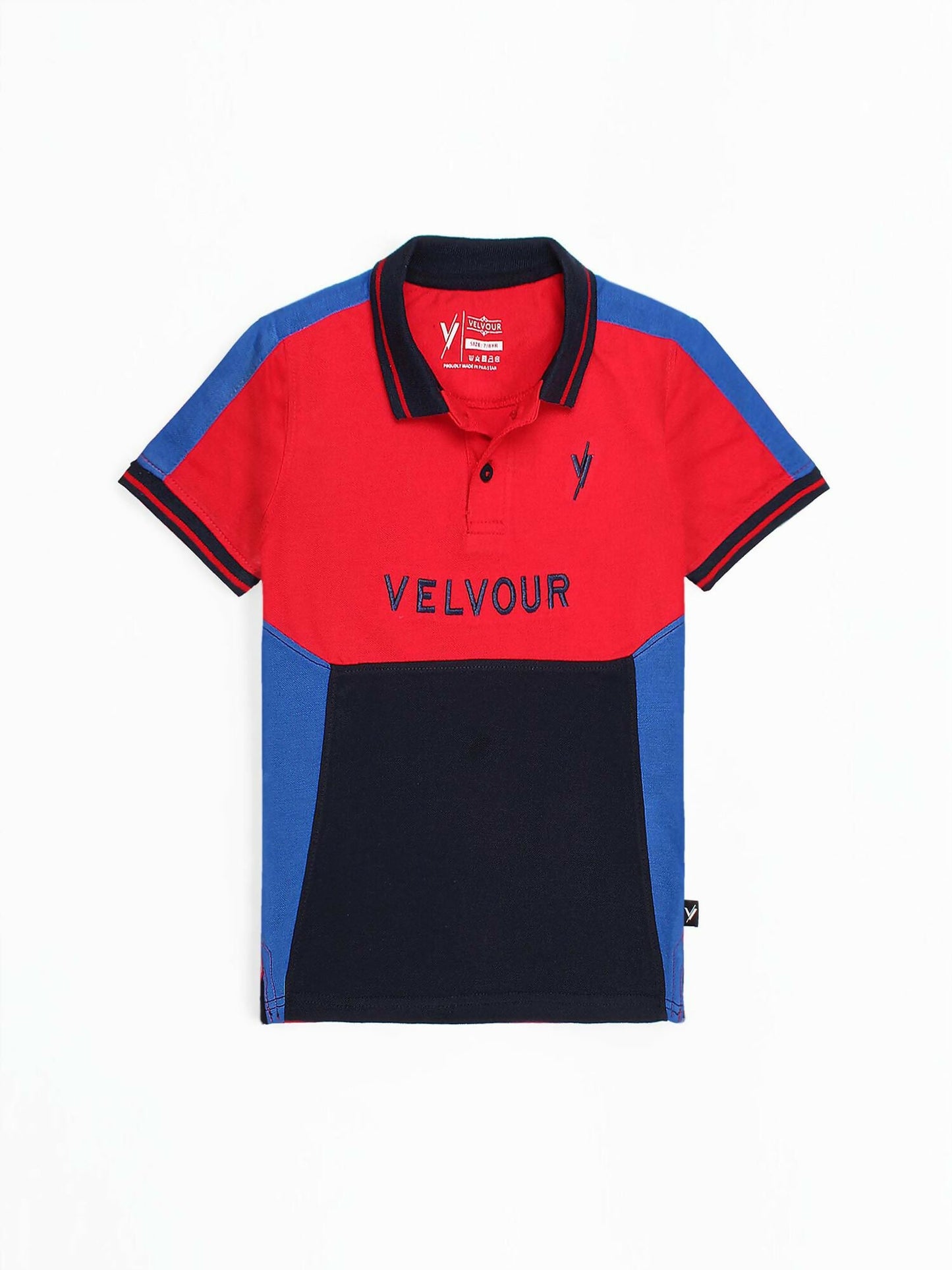 Velvour embroidered half sleeve polo shirt for boys and men with tipped collar, breathable piqué fabric, and regular fit – perfect for stylish summer wear
