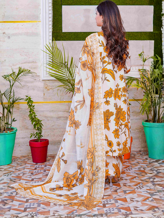 MH Cloth House Cotton Lawn Embroidered Stitched 3-Piece Suit-Hooriyah