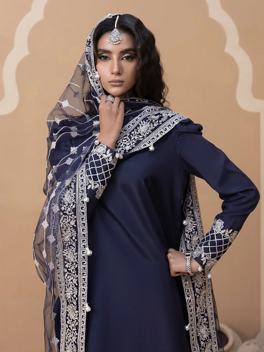 Hemstitch Raw Silk Embroidered Stitched 3-Piece-Suit-Khayal