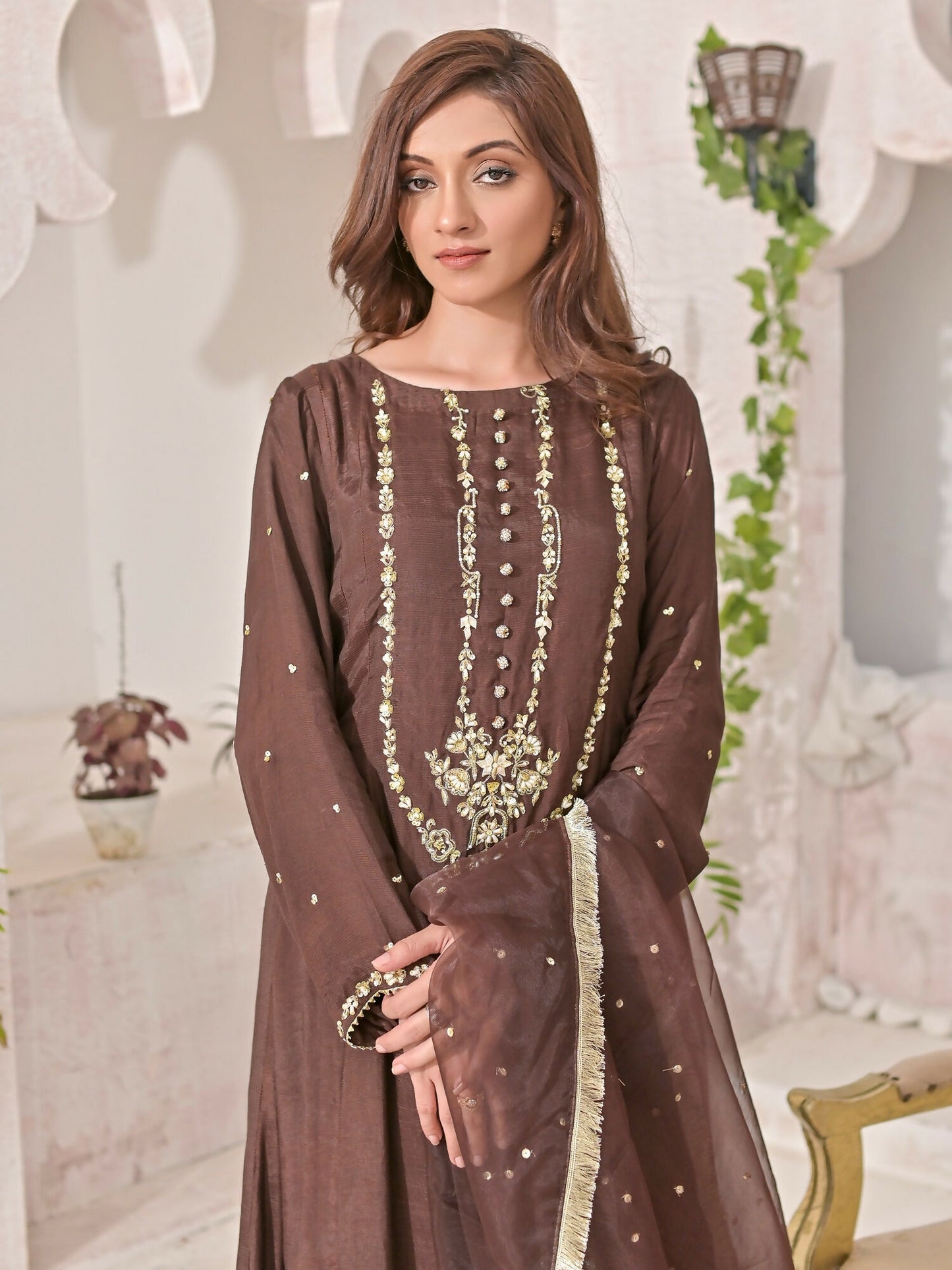 Ruby's Couture ShIreen Raw Silk Embroidered Stitched 3-Piece Suit-Pasbaan