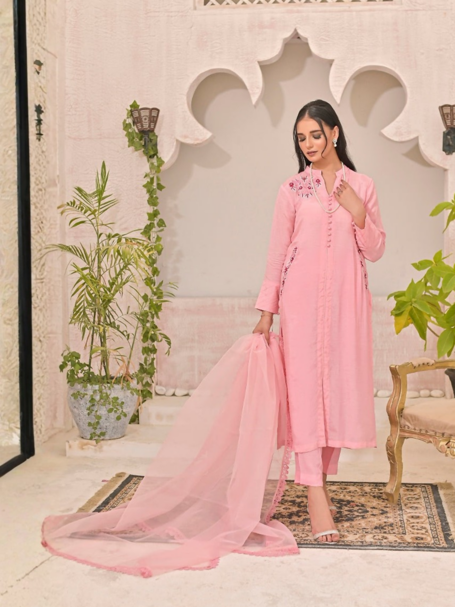 Ruby's Couture Panache Raw Silk Embroidered Stitched 3-Piece Suit-Ayzal