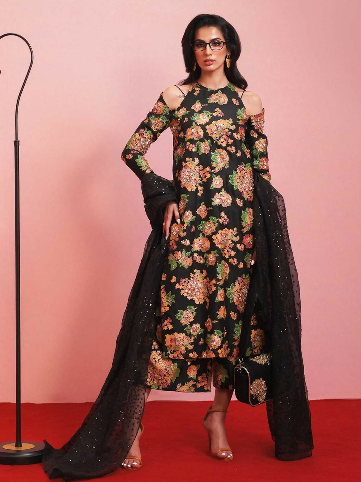 Black Hussain Rehar BASIC NOT BASIC IV Raw Silk Embroidered Stitched 3-Piece Suit-Midnight