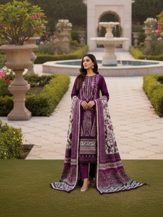 Mausummery Khaddar Printed Unstitched 3-Piece Suit-Hellebores
