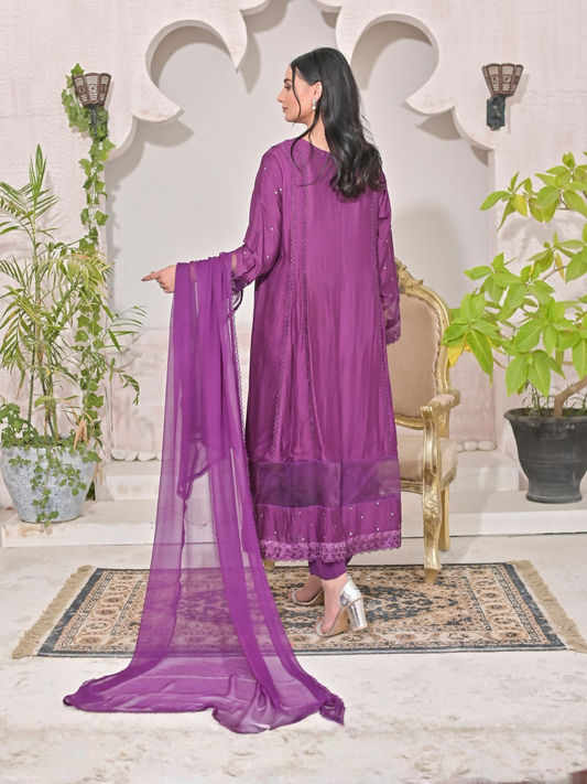 Ruby's Couture Shireen Raw Silk Embroidered Stitched 3-Piece Suit-Ghazel