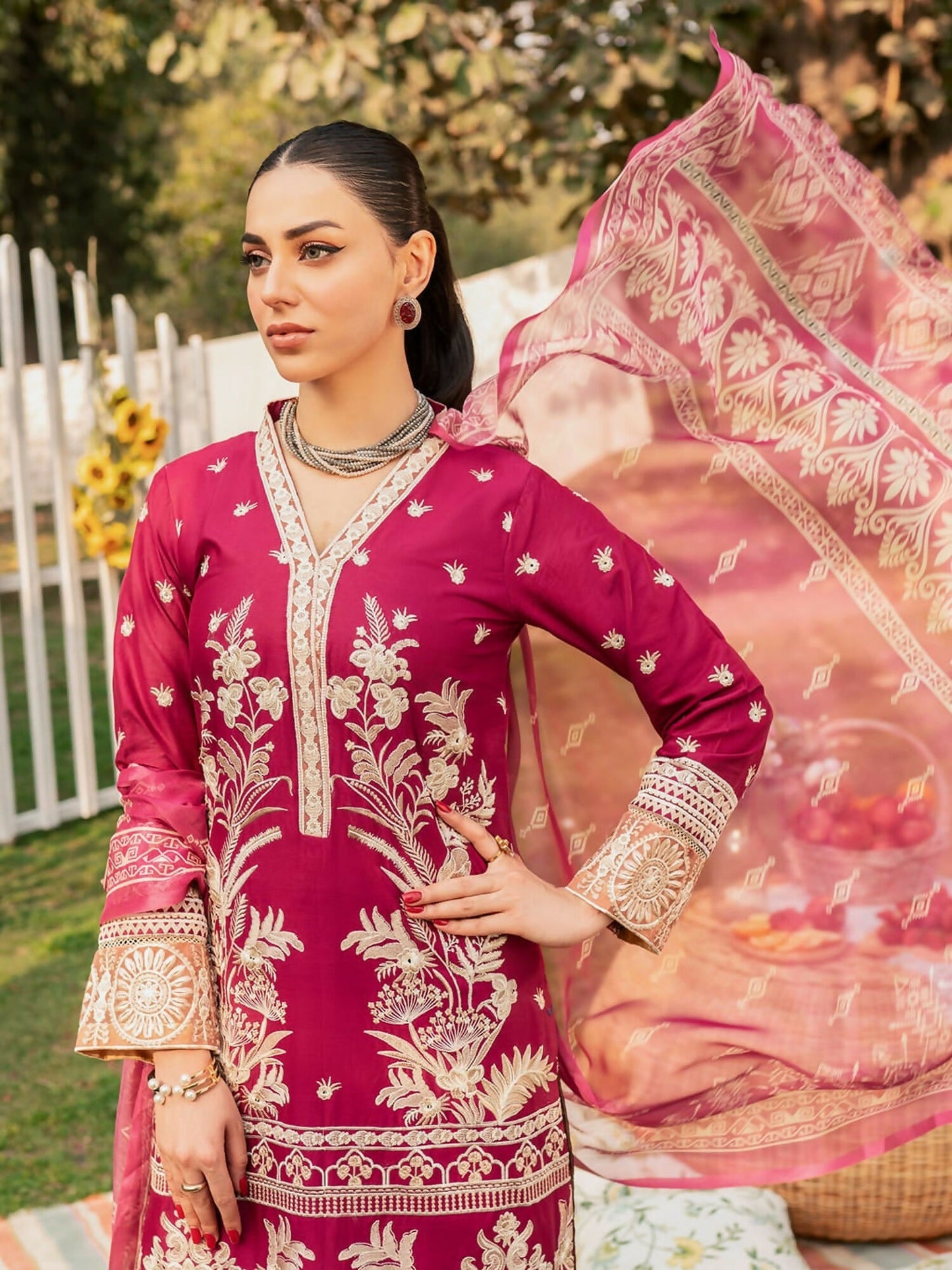 Panache Apparel Lawn Embroidered Stitched 2-Piece Suit-Azalea